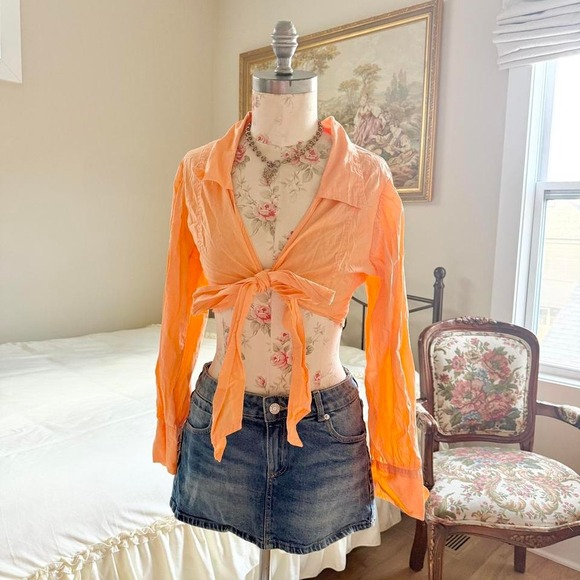 Y2K orange tie front blouse Love brand size medium - Picture 2 of 4